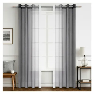 Produktbild von Transparente Vorhänge mit Ösen im Farbverlauf Grau, 2er Set, 230 cm lang, 140 cm breit, für Wohnzimmer und Schlafzimmer