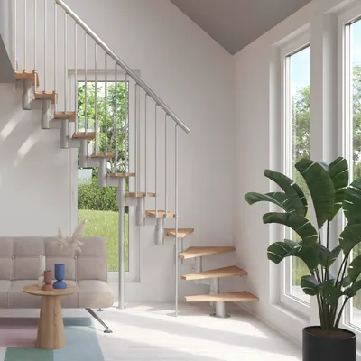 Produktbild von Raumspartreppe Intercon Torino | Mittelholmtreppe mit 12 Stufen | Italo-Silber | Stufendesign: Buche naturbelassen | Wendelung: Links | Stiege