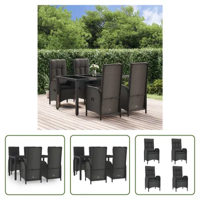 Produktbild von The Living Store 5-tlg. Garten-Essgruppe mit Kissen Schwarz Poly Rattan