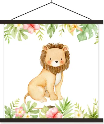 Produktbild von MuchoWow® Textilposter Löwe - Safari - Dschungel 60x60 cm mit schwarzem Rahmen - Posteraufhänger
