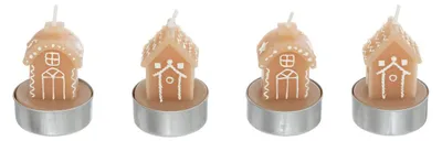 Image de Bougies chauffe-plat en forme de maison en pain d'épices, lot de 4