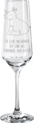 Produktbild von Mr. & Mrs. Panda Champagnerglas Einhorn Nashorn - Transparent - Geschenk, Kelchglas, Unicorn, Regenbogen, Sektkelch, Glas, Sektflöte, Lustig, Sektglas mit Gravur, Zoo