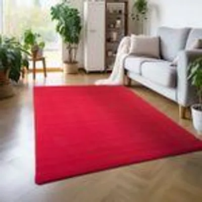 Produktbild von Moderner flauschiger Kurzflor Teppich einfarbig, rutschfest, waschbar & soft - perfekter Komfort für Zuhause, Größe: 160 x 230 cm, Farbe: Rot