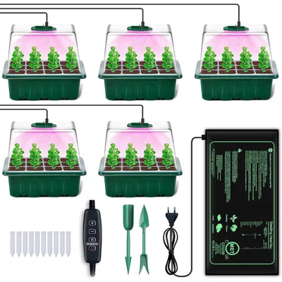 Image de Growbox lampe pour plantes à spectre complet avec tapis chauffant,boîte de culture serre d'intérieur gradable minuterie,kit de culture 5 pots de culture germination en intérieur