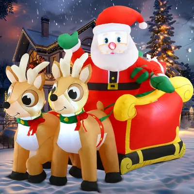 Aufblasbarer Weihnachtsmann-Schlitten mit Rentieren, 1,8 m, LED
