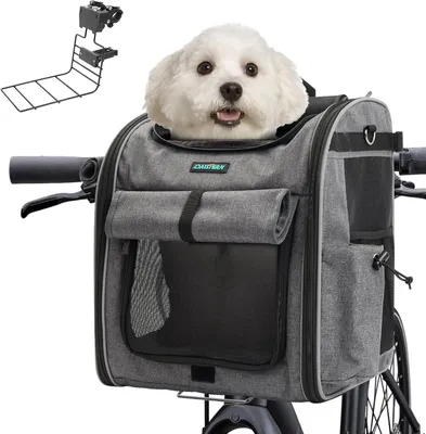 Image de Panier pour chien à l'avant du vélo - Sac de transport pliable pour animaux jusqu'à 10kg, fenêtre en filet & ceinture de sécurité, pour E-Bike & vélo