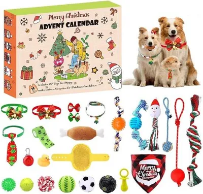Productafbeelding van Adventskalender voor honden 2025 - 24-delige interactieve set honden speelgoed - Honden speelgoed - Kerstcadeau voor honden - Honden adventskalender - Kerst aftellen - Feestelijke hondenballen en kauwspeelgoed - voor hondenliefhebbers