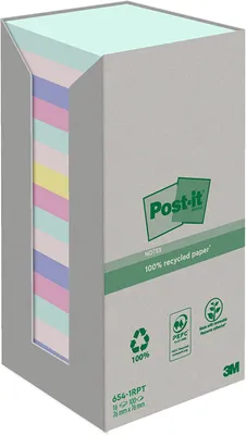 Productafbeelding van Post-it® 654-1RPT Notitieblok "Recycling Notes" - 76 x 76 mm, gesorteerd, 16 blokken met 100 vel