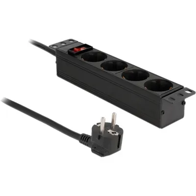 Produktbild von DeLOCK 10″ Steckdosenleiste 4-fach mit Schutzkontakt Schalter 1 HE schwarz, 4 AC-Ausgänge, 220 - 250 V, 15 A, 3500 W, Schwarz, Aluminium