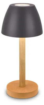 Immagine prodotto di Briloner SERINA WOOD Lampada da tavolo LED senza fili IP44, dimmerabile, touch, luce bianca calda, protezione dagli spruzzi d'acqua, legno antracite, Ø13,5 x 30 cm
