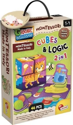 Obrázok produktu pre Montessori vzdelávacia hračka 2 v 1, drevená hračka pre bábätká, logický kocka, hra na priraďovanie zvierat, od 2 rokov