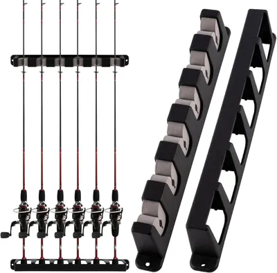 Imagen del producto de Soporte de pared para cañas de pescar, con espacio para 6 cañas, construcción robusta, accesorios para la pesca