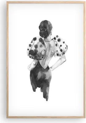 Produktbild von Gerahmtes Poster - Rahmen in heller Eiche - Frau Aquarell Schwarz - 61x91,5 cm - Wand Bild - Wanddeko - Wandbilder - Kunstposter - Wandposter - Bilderrahmen - Bilder - Kunstdruck - P2NPA61x91-4805