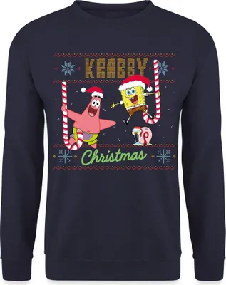 Produktbild von Spreadshirt SpongeBob Schwammkopf Krabby Ugly Christmas Uni Pullover, S, Navy