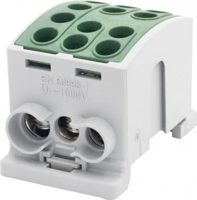 Imagen del producto de F-elektro, abrazadera para riel DIN, color verde, modelo HLK 125A-3, grado de protección IP20