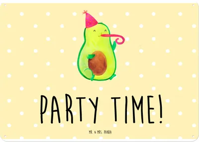 Produktbild von Mr. & Mrs. Panda Wandbild Avocado Party Zeit DIN A4 - Gelb Pastell - Geschenk, Happy Birthday, Feier, Türschild, Blechschild, Genießen, Geburtstag, tafel, Schild