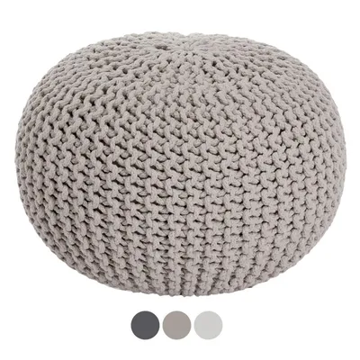 Produktbild von Soma Strickhocker Pouf Ø 45 cm Sitzpouf Sitzpuff Grobstrick-Optik Pouf Strick Bodenkissen Höhe 30 cm (BxHxL) 45 x 30 x 45 cm natur - wollweiß