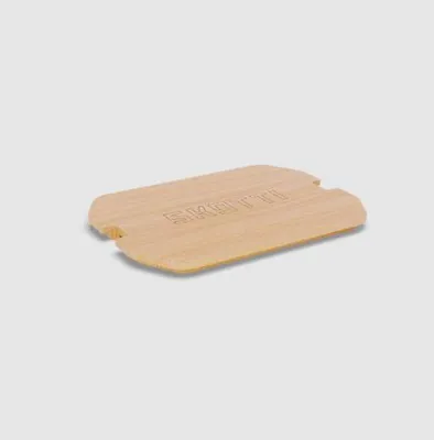 A wooden plank with the brand name embossed on it, set against a plain background.