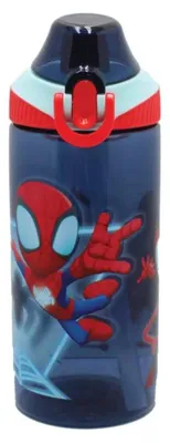Image de Bouteille d'eau en plastique Spiderman, avec paille