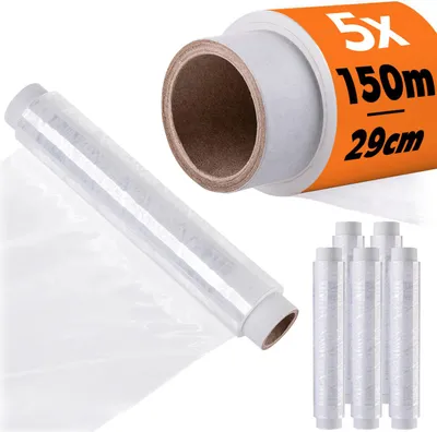 Produktbild von KADAX 5 x Frischhaltefolie 29 cm x 150 m Rolle, transparente Folie zum Frischhalten, Abdecken und luftdichten Verpacken von Lebensmitteln, große Küchenfolie