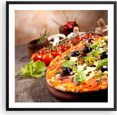 Produktbild von Gerahmtes Poster - Schwarzer Rahmen - Pizza Essen Italien Tradition - 60x60 cm - Wand Bild - Wanddeko - Wandbilder - Wandposter - Bilderrahmen - Bilder - Kunstdruck - Wandbild - P2BAC60x60-2791