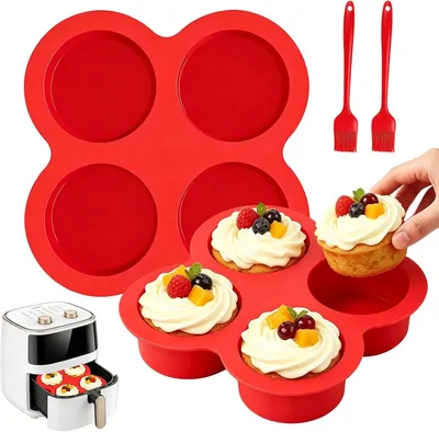 Immagine prodotto di Stampi in silicone per muffin, capacità per 4 muffin ciascuno, confezione da 2, adatti per friggitrici ad aria