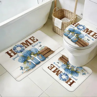Image de Tapis de bain lavable 3 pièces avec motif floral