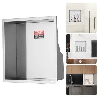 Image de VEVOR Niche murale 10x33,02x33,02cm Niche de douche Acier inoxydable Niche à une couche 100 % étanche Montage en niche 0-40°C Température de fonctionnement Design d'angle intérieur 92° Convient pour salle de bains Chambre à coucher Bureau