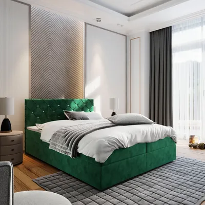 Produktbild von Masseno Boxspringbett RIVA 180x200 cm Komplett-Set mit Bonell Matratze und Topper, Polsterbett mit Bettkästen -Grün, MAGIC VELVET 2225