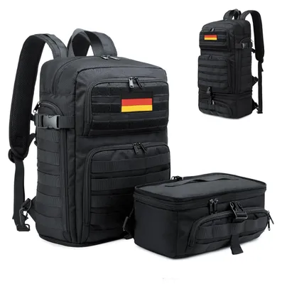 Produktbild von Taktischer Rucksack 35L Wanderrucksack mit Laptopfach und isolierter Lunchtasche, Schwarz