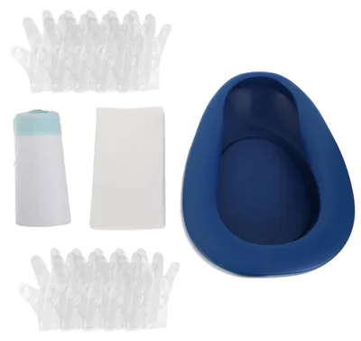Produktbild von Bettpfannen-Set mit 30 Einlagen und 30 Paar Handschuhen Blau