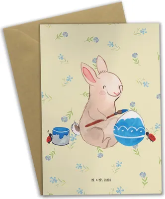 Produktbild von Mr. & Mrs. Panda Grußkarte Hase Marienkäfer - Blumig - Geschenk, osterkarte, Osterhase, einladungskarten, Grußkarten, Ostergrüße, Picknicken, weihnachtskarten, Frühling
