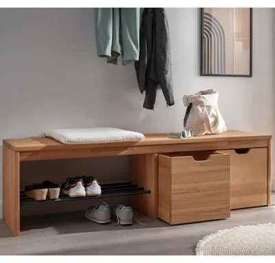 Produktbild von Massivholz Schuhbank 2 Schubkästen, Schuhablage Buche massiv CUENCA-137