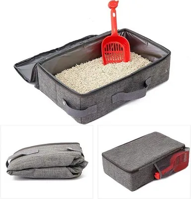 Produktbild von Famanu Tragbare Katzenbox - Faltbare Katzentoilette mit Deckel und Schaufel