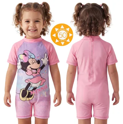 Produktbild von Minnie Mouse Badeanzug für Mädchen, Rosa, mit kurzen Ärmeln, UV-Schutz 50+ 98-104