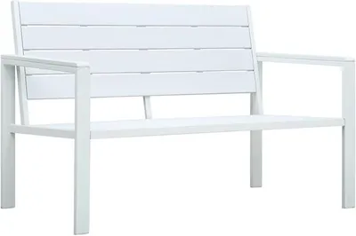 Produktbild von Gartenbank Holzbank Sitzbank Gartenbankpark für 2-3 Sitzer,Balkonbank Parkbank Flurbank Terrassenbank für Terrasse,Balkon,Garten 120 cm HDPE Weiß Holz-Optik