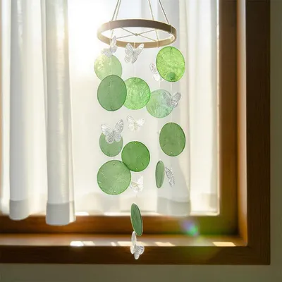 Image de Mobile éolienne en forme de papillon, vert, avec crochet en S, pour intérieur et extérieur