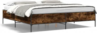 Productafbeelding van Bedframe van gerookt eikenhout, 200x200 cm, gemaakt van houtvezel en metaal