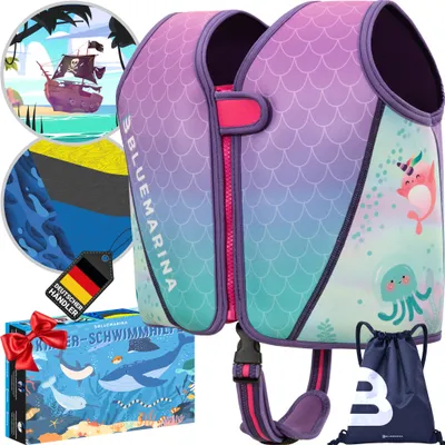 Produktbild von Bluemarina Kinder Schwimmhilfe | UV-Schutz - Schrittgurt - Neopren Weste - Auftrieb EPE-Schaum - Doppelnaht - Für Jungen und Mädchen (Mermaid L)