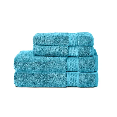 Produktbild von Komfortec 4er Handtuchset aus 100% Baumwolle, 2 Handtücher 50x100 cm und 2 Badetücher 70x140 cm Set, Frottee, Weich, Türkis