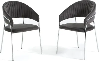 Produktbild von Set mit 2 Innenstühlen aus Samt mit Metallbeinen und gestepptem Rücken – elegantes, komfortables Design für Esszimmer, Küche, Bar und Restaurant – LEA – Dunkelgrau/Silber
