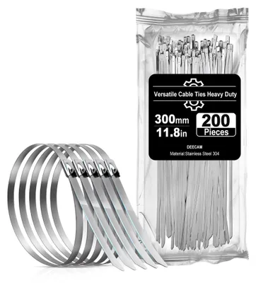 Immagine prodotto di Set di 200 fascette stringicavo in acciaio inossidabile, dimensioni 300 x 0,5 cm