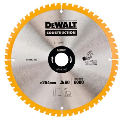 Kreissägeblatt 254x30 mm 60 Zähne DEWALT DT1182 Universal