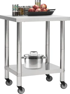 Obrázok produktu pre vidaXL Kuchynský pracovný stôl s kolieskami 80x45x85 cm Nerezová oceľ