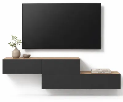 Produktbild von WEST TV-Lowboard 2x 160cm, wandhängend, mit Stauraum, versetzt montierbar, Gold Eiche / Anthrazit