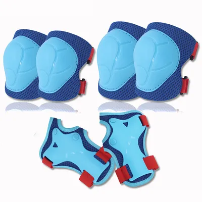 Produktbild von Kinder Protektoren Set Schoner - Inliner Knieschoner Kinder – Schützer Set [6er] für Kinder und Erwachsene - Ideale großflächige Schutzpolster(Blau Rot)