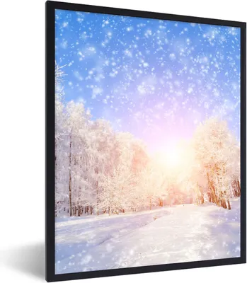 Produktbild von MuchoWow® Gerahmtes Poster Schnee - Sonne - Winter 60x80 cm - Poster mit Schwarzem Bilderrahmen Wandposter Rahmen Foto Bilder - Premium - Wanddeko Wohnzimmer