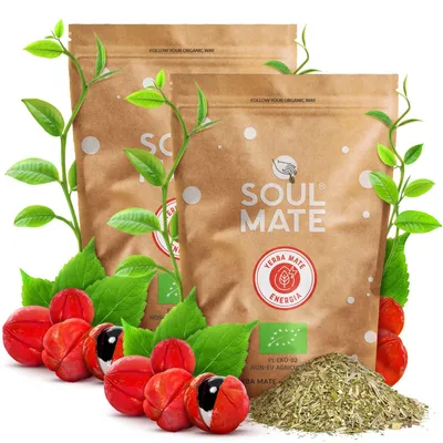 Produktbild von Soul Mate - Mate Tee Bio Energia 1kg - Mit Guarana - Stärker, Mehr Koffein - Rauchfrei, Mild - Luftgetrocknet - Yerba Mate Brasilien 2x500g