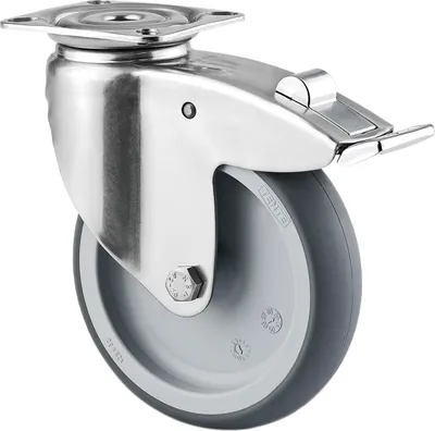 Produktbild von TENTE Lenkrolle Edelstahl Platte nachlaufender Totalfestst. 125 mm 100 kg