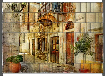 Produktbild von Wallario Zaunsichtschutz mit Motiv Gasse im Süden, Urlaub in Griechenland für Ein- und Doppelstabmatten Zäune in der Größe 200 x 140 cm